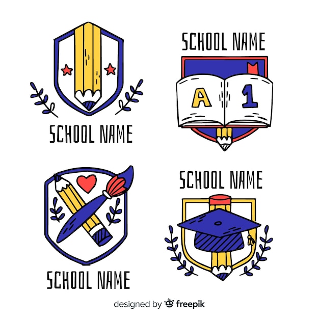 Collection of hand drawn school logotypes