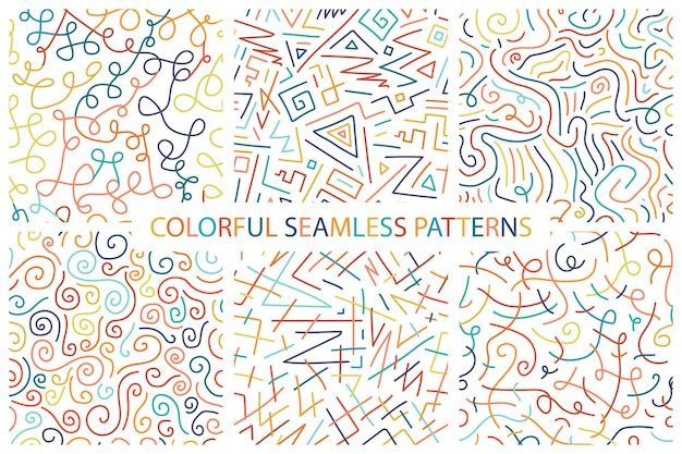 Collection of hand drawn seamless patterns