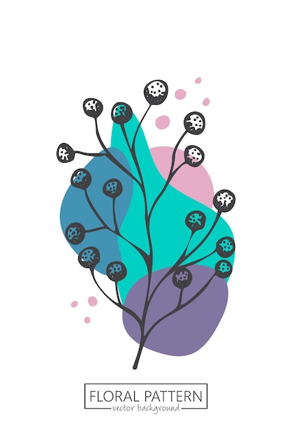 手描きの春の花と植物のコレクション スケッチスタイルのモノクロベクトルイラスト