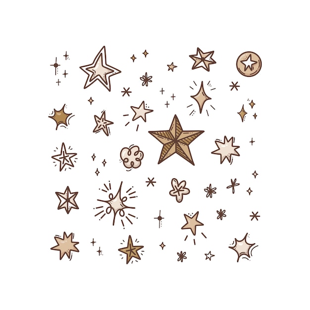 Vector collection of hand drawn stars and snowflakes illustrations winter holidays design elements doodle vector drawing isolated on white background