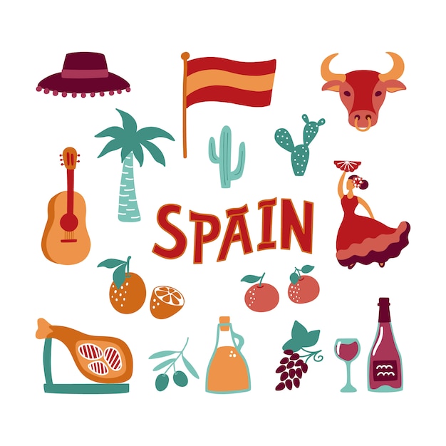 Collection Hand drawn symbols of Spain. 