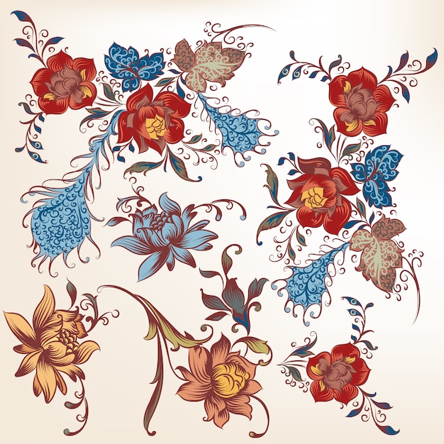 Vector collection of hand-drawn vintage flowers