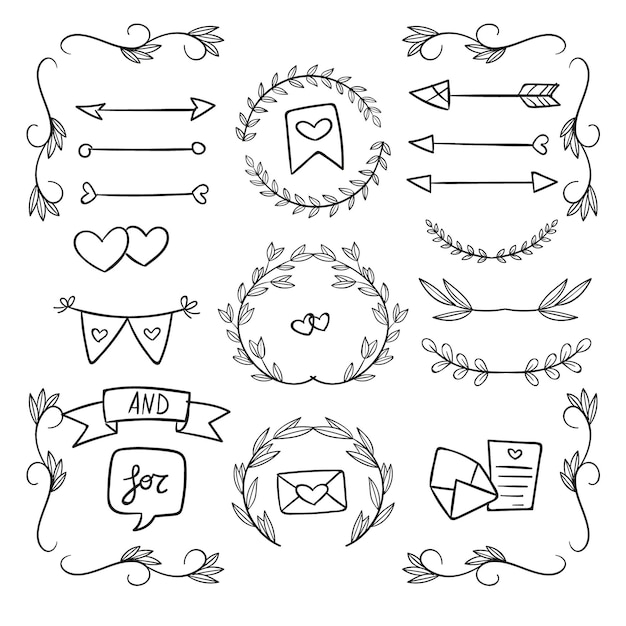 Collection of hand drawn wedding ornaments