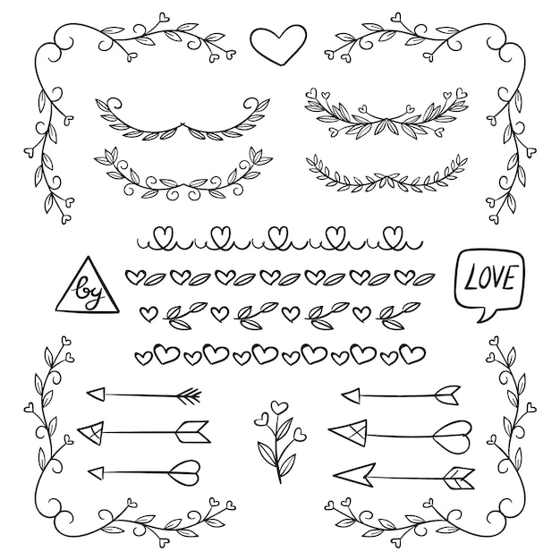 Collection of hand drawn wedding ornaments