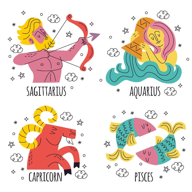 Collezione di segni zodiacali disegnati a mano