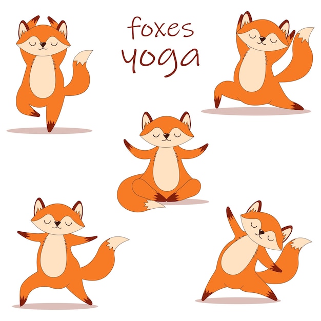 コレクション手描きfoxesyogaflatdesignvectorイラスト