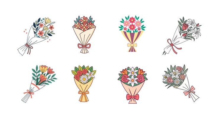 Vector 手工製作的多彩藝術花束集 clipart