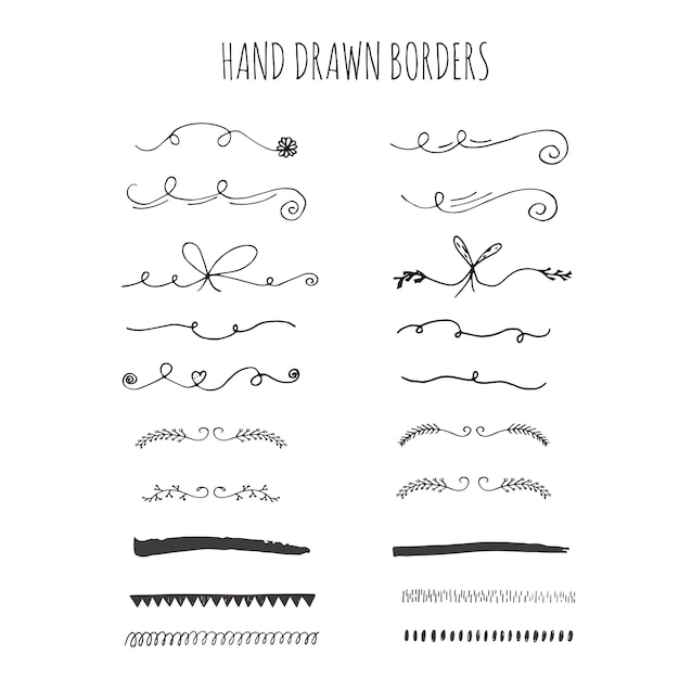 Vector collection of handdrawn borders. cute and unique swirls and dividers for your design. ink borders. vector dividers.