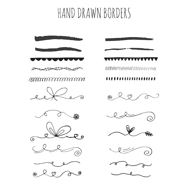 Collection of handdrawn borders. cute and unique swirls and dividers for your design. ink borders. vector dividers.