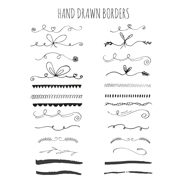 Collection of handdrawn borders. cute and unique swirls and dividers for your design. ink borders. vector dividers.