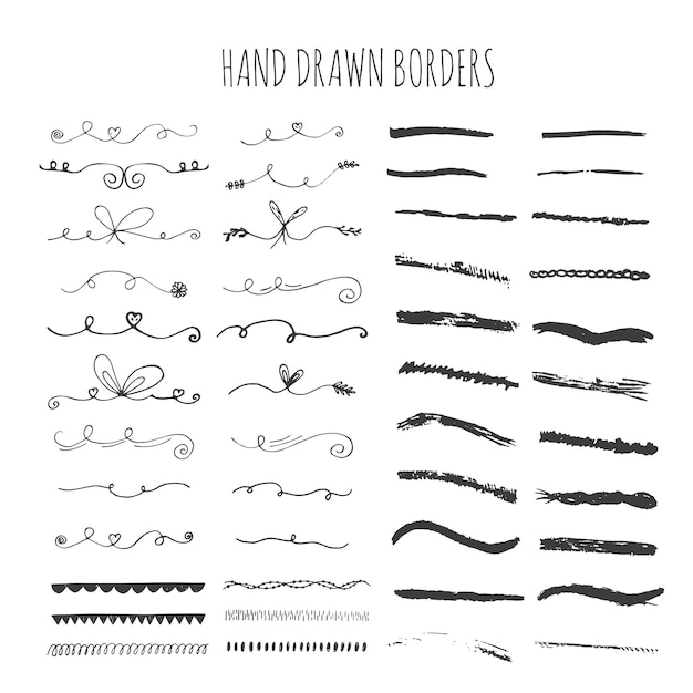 Collection of handdrawn borders. Cute and unique swirls and dividers for your design. Ink borders. Vector dividers.