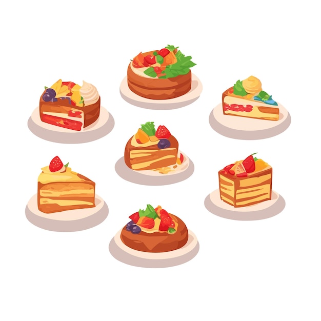 Vector collection of handdrawn cakes set vector