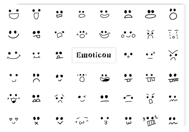 Vettore raccolta di emoticon disegnati a mano