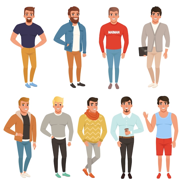 Vector collection of handsome men in stylish clothing