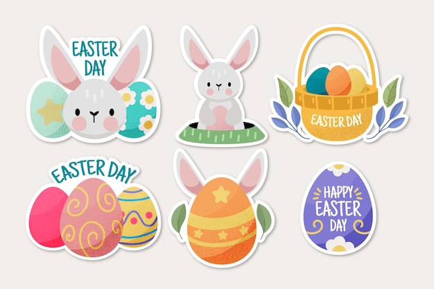 collection of happy easter day label hand drawn