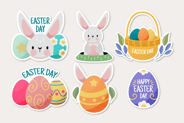 Collection of happy easter day label hand drawn