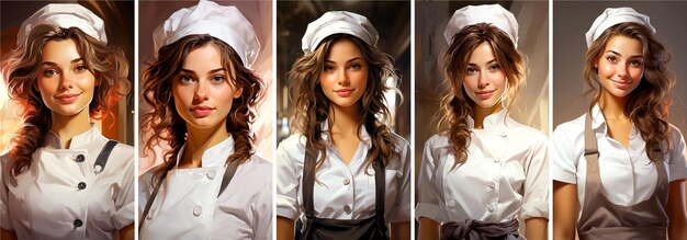 Vector collection of happy female chef cooking culinary and people concept