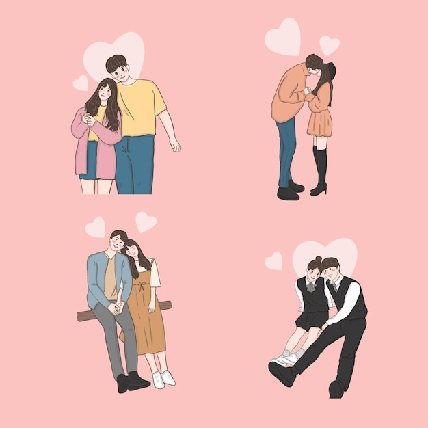 Collection of happy love couple fall in love illustration valentine celebration