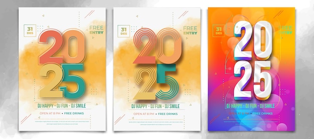 Collection of happy new year 2025 posters Party invitations to welcome the new year 2025