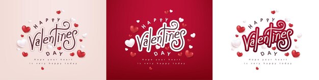 Vettore collezione happy valentine's day poster banner modello di sfondo con calligrafia