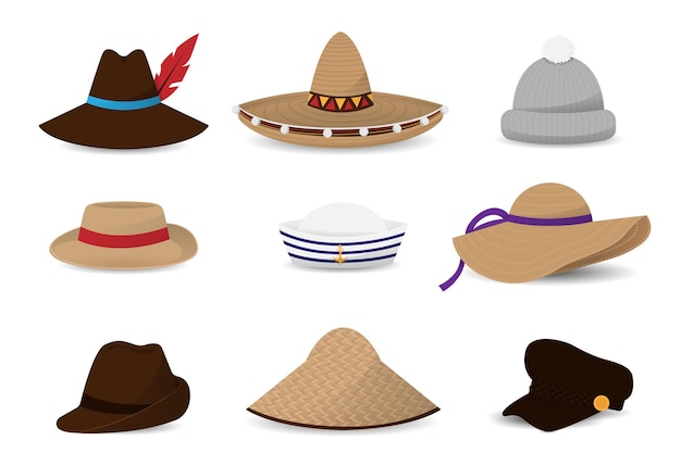 Vector collection of hats caps flat