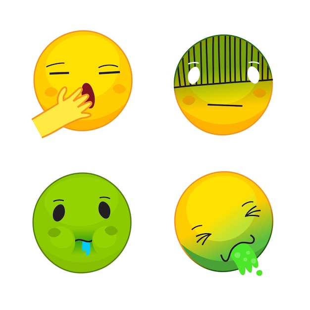 Vector collection of health issues and illness symptoms emoticons health care and treatment emoji