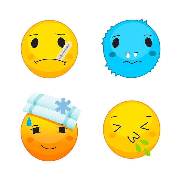 Vector collection of health issues and illness symptoms emoticons health care and treatment emoji