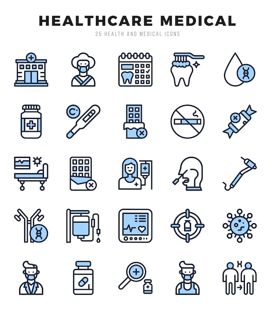 Vector collection of healthcare medical 25 two color icons pack