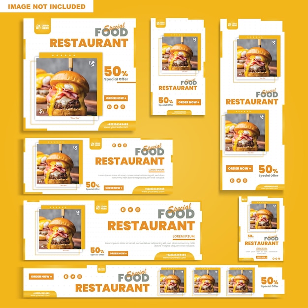 Vector collection of healthy food restaurant banners with photos