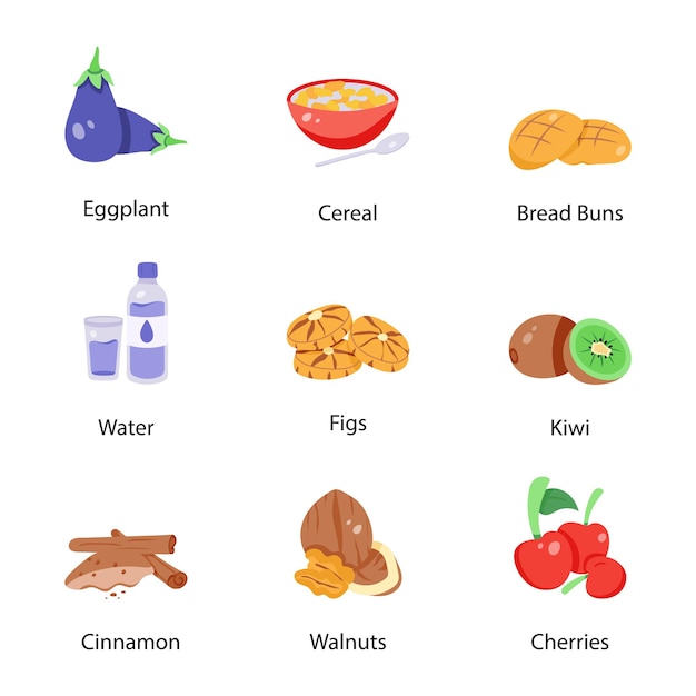 Collection of healthy meal hand drawn icons