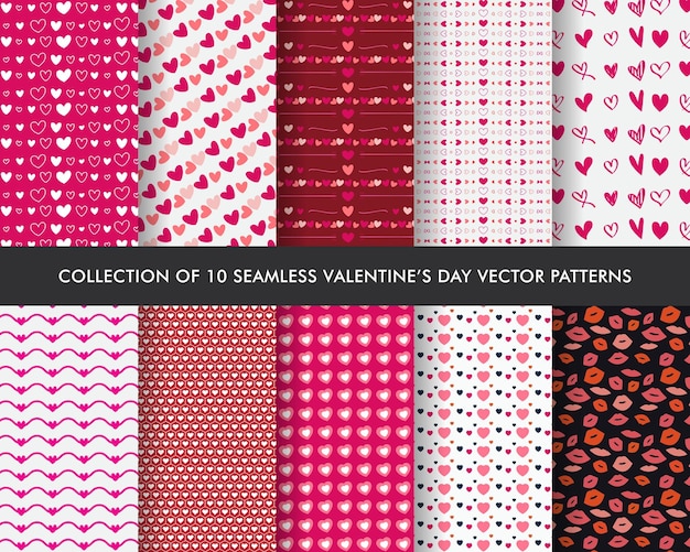 Collection of Heart and sweet pink Seamless Patterns for valentines day, wallpaper, pattern fills.