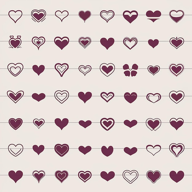 Vector a collection of hearts with a line of hearts