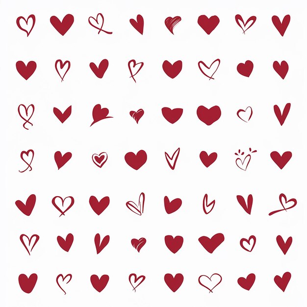 Vector a collection of hearts with a red and white background