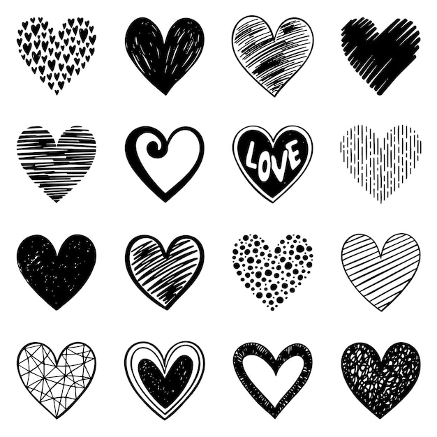 a collection of hearts with the word love on them