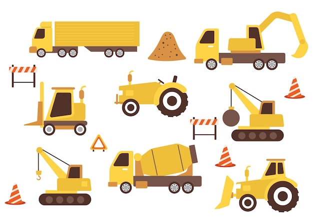 Collection of heavy equipment illustrations for construction