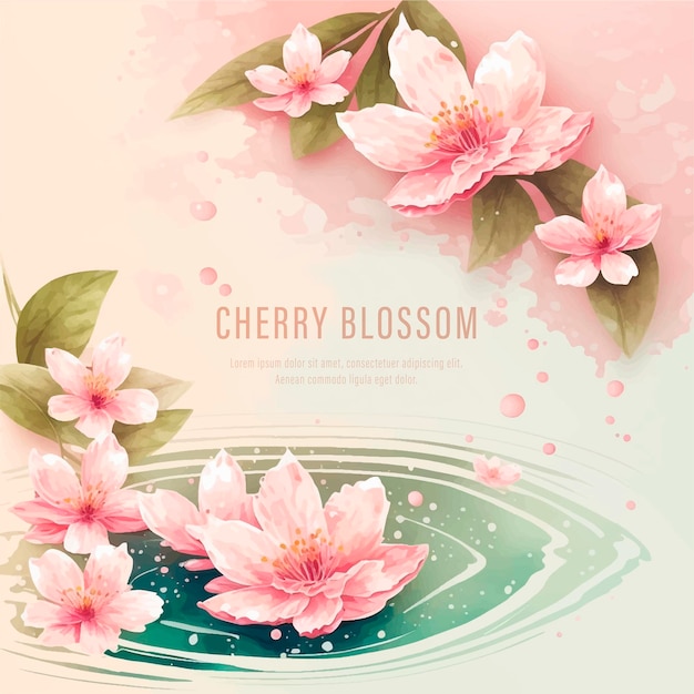 Collection of herry blossom flowers and branches in vector watercolor style