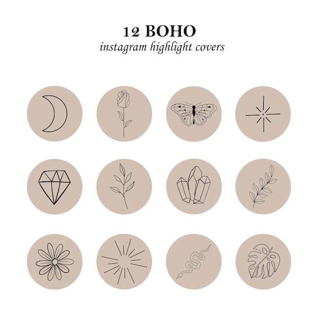 Collection of highlights covers Different boho outline elements