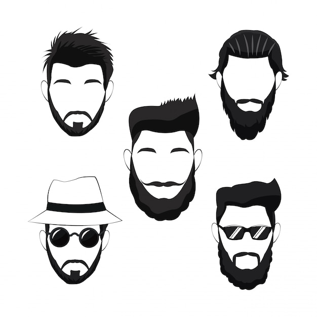 Collection hipster men beard hair