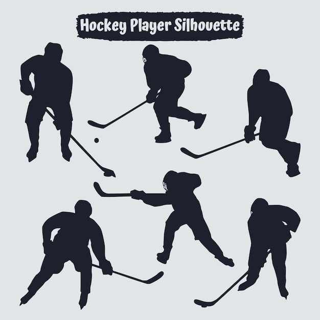 Collection of hockey player silhouettes in different poses