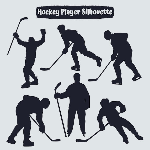 Collezione di sagome di giocatori di hockey in diverse pose