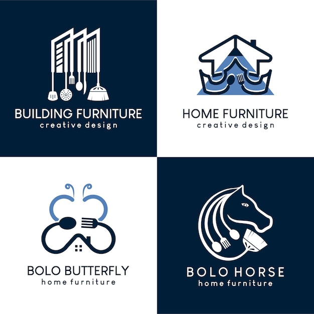 Collection of home furnishings or kitchen utensils logo designs in creative concept