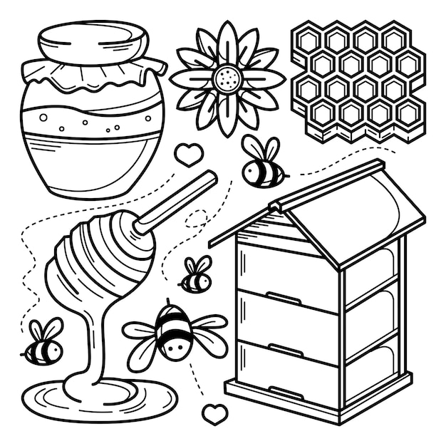 Collection of honey bee doodle