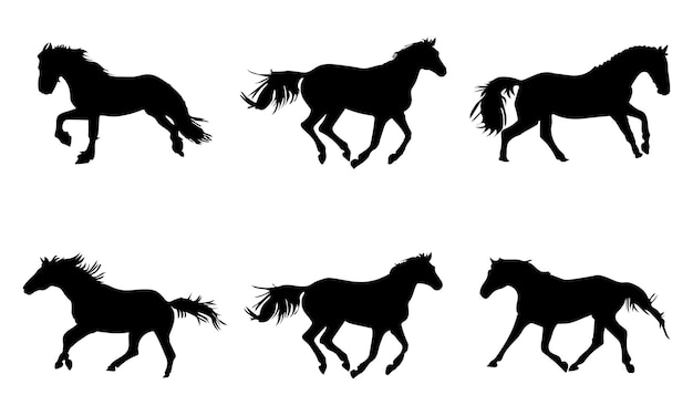 Collection of horses silhouettes set on white background Premium Vector