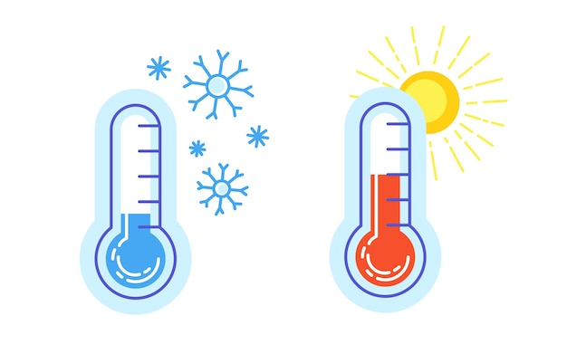 Коллекция горячих и холодных значок термометра