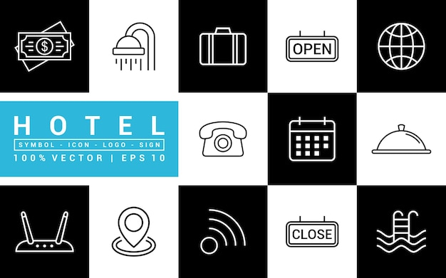 Collection of hotel icon lodging facilities travel editable and resizable vector icons eps 10