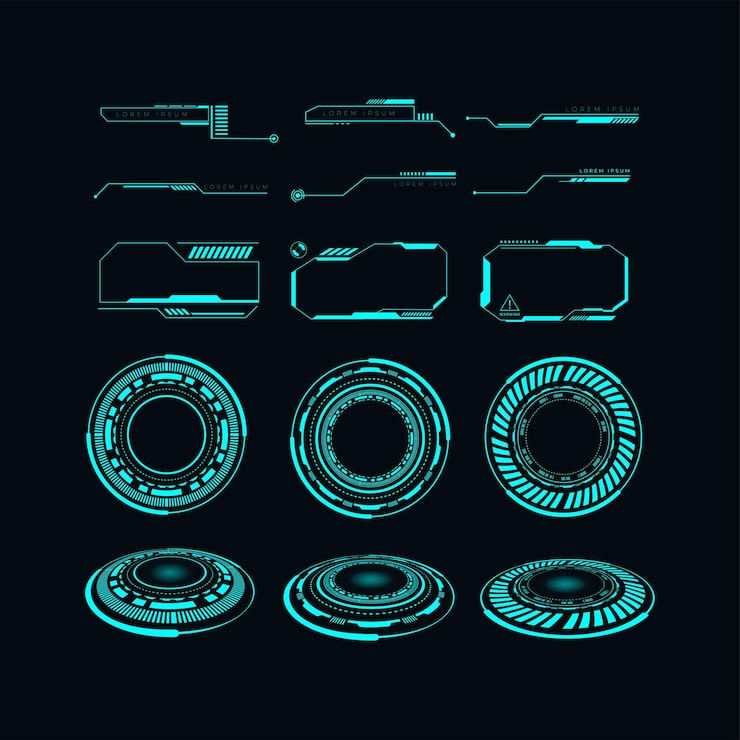 Vector collection of hud gui vector elements for ui design template futuristic dashboard display data statistic and science presentation element with cyberpunk style