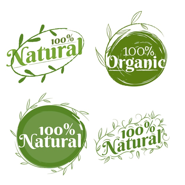 Collection of hundred percent natural badges