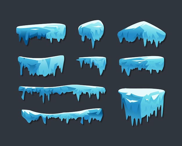 Vector collection of ice caps isolated on grey