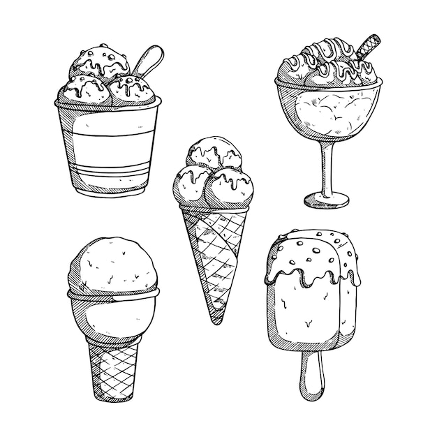 Vector collection of ice cream with hand drawn or sketchy style