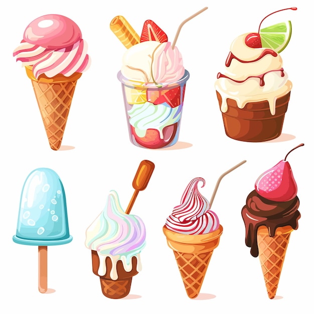 Vettore una collezione di gelati con diverse immagini di gelati